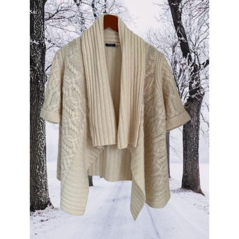 Sutton Studio Cashmere Cable Knit Open Front Cardigan Sweater Ribbed Collar